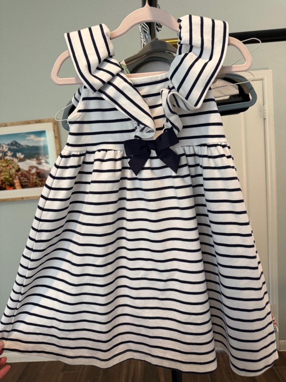 Janie and Jack Girls' Navy and White Striped Bow-Front Sundress